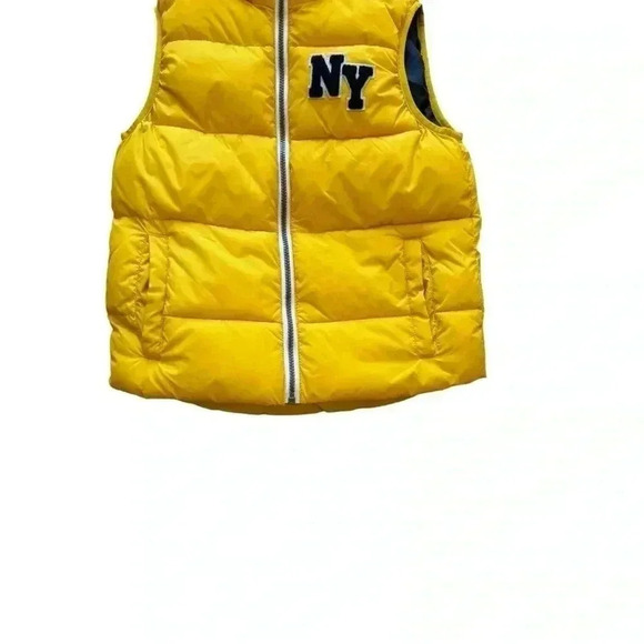 H&M Yellow NY Youth Puffer Vest Jacket Removable Hood SZ 8-10 #2233 - Picture 3 of 12